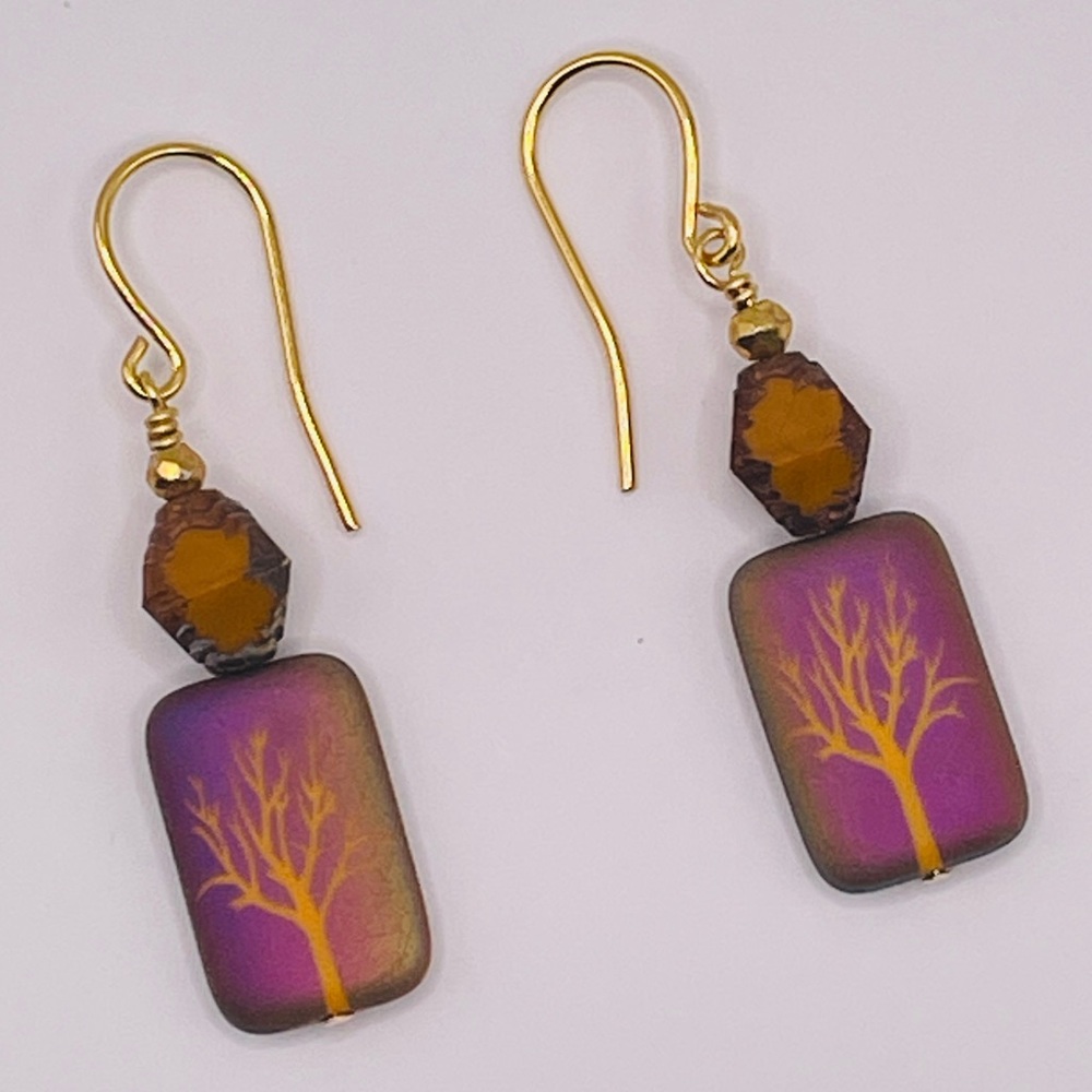 Laser Etched Rainbow Tree Earrings